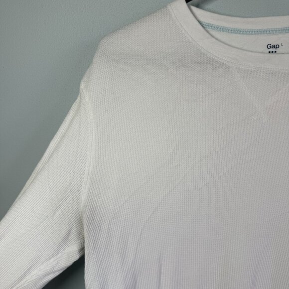 GAP Mens Waffle Knit Thermal Top Large White Long Sleeve Crewneck Layering Winte - Picture 7 of 9
